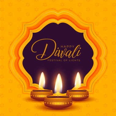  Sarı arka planda diya olan mutlu diwali festivali posteri  