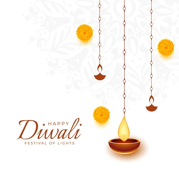 Simple Happy Diwali Decorative Card Hanging Diya Design — Stock Vector