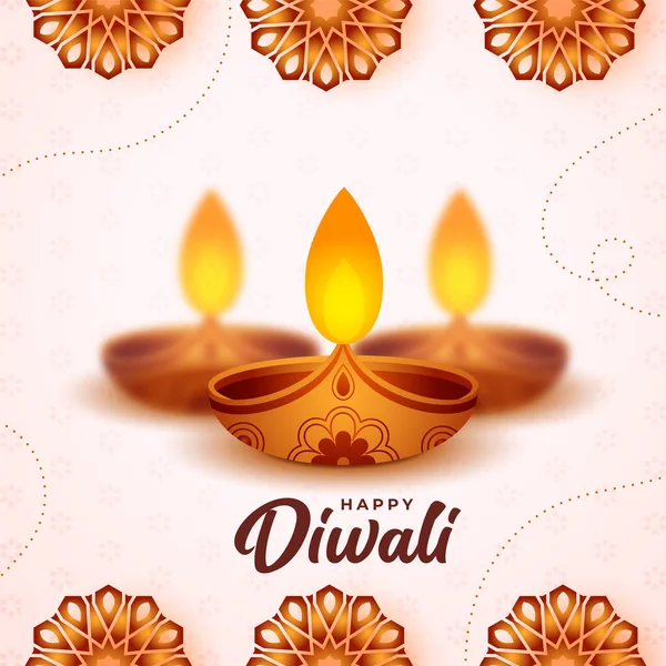 Shubh Diwali Affisch Bakgrund Med Isolerad Diya Och Blommig Dekoration — Stock vektor