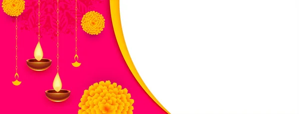 Glad Diwali Modern Banner Med Diya Blommig Design Och Textutrymme — Stock vektor