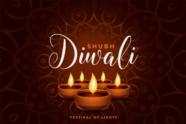 kahverengi mutlu diwali arkaplanı ve gerçekçi petrol diya tasarımı 