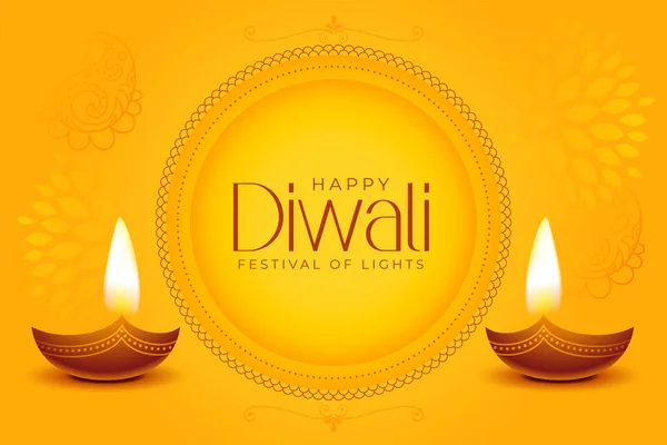 Banner Diwali Feliz Com Design Diya Fundo Amarelo — Vetor de Stock