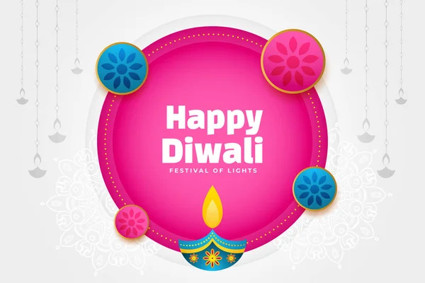 Traditionell Diwali Önskar Kort Med Konstnärlig Diya Design — Stock vektor