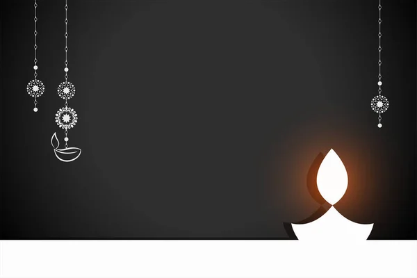 Dunkelschwarzes Diwali Banner Mit Leuchtendem Diya Und Textfläche — Stockvektor