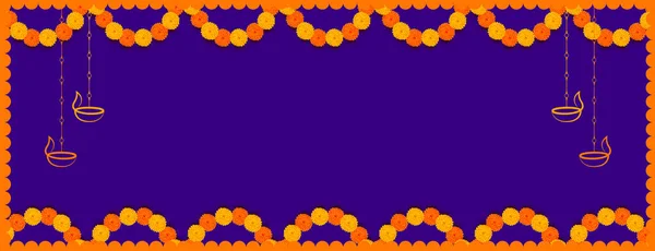 Decorative Diwali Festival Purple Banner Flowers Lantern Design — Stock Vector