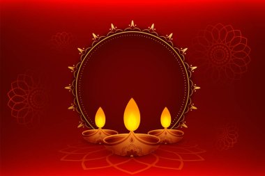 Kırmızı arkaplanda metin veya resim alanı olan mutlu diwali şablonu 