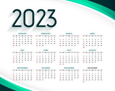 İş kırtasiye vektörü için 2023 yeni yıl takvimi şablonu 
