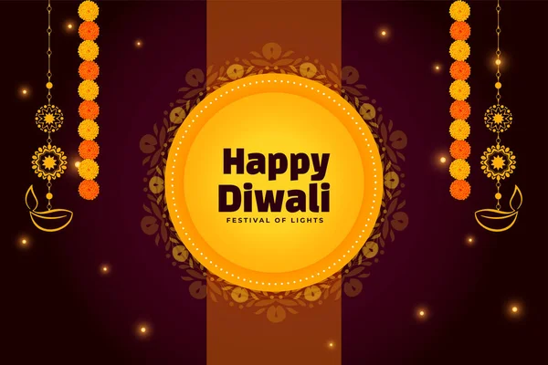 Modèle Diwali Heureux Style Indien Avec Lanterne Design Floral — Image vectorielle