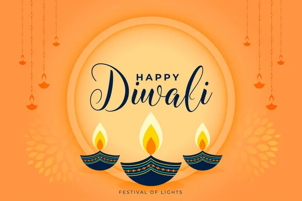 Feliz Banner Diwali Saudação Com Lâmpada Estilo Étnico Diya —  Vetores de Stock