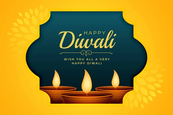 Shubh Deepavali Wishes Card Diya Floral Background — Stock Vector