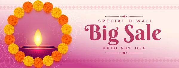 Belle Bannière Shubh Diwali Grande Vente Avec Vecteur Décoration Fleurs — Image vectorielle