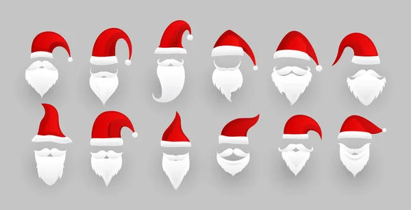 Paquete Sombreros Barba Santa Claus Diseño Diferente — Vector de stock