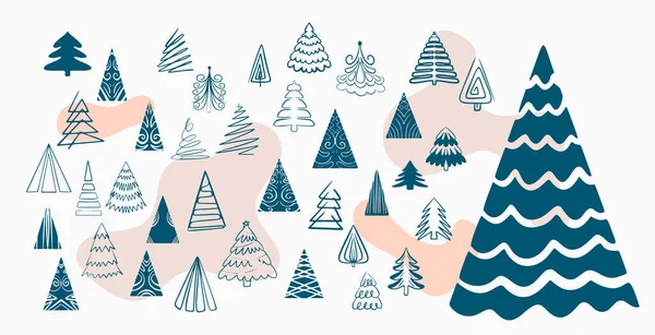 Ζωγραφισμένα Στο Χέρι Στολίδια Χριστουγεννιάτικο Δέντρο Σχεδιασμό Στο Σύνολο — Διανυσματικό Αρχείο