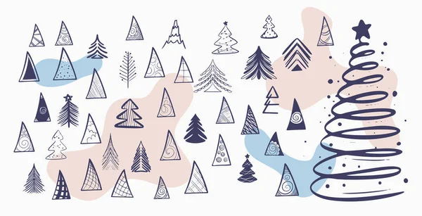 手描きでクリスマスツリーのアイコンデザインのコレクション — ストックベクタ