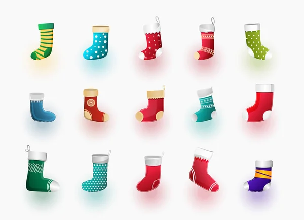 Ensemble Chaussettes Design Filets Ornement Pour Décoration Noël — Image vectorielle