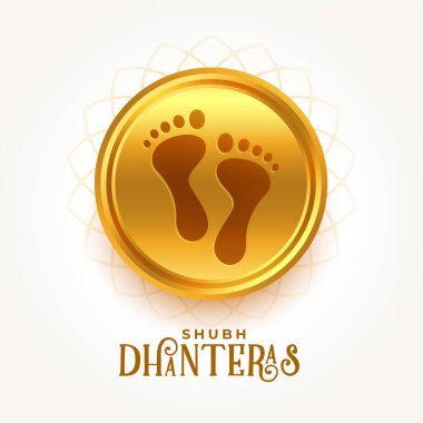 elegant shubh dhanteras vector design with goddess feet on golden coin  clipart