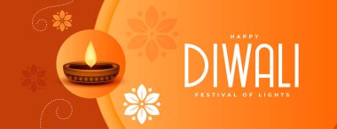 Hint festivali Diwali bayrağı parlayan diya vektör tasarımlı 