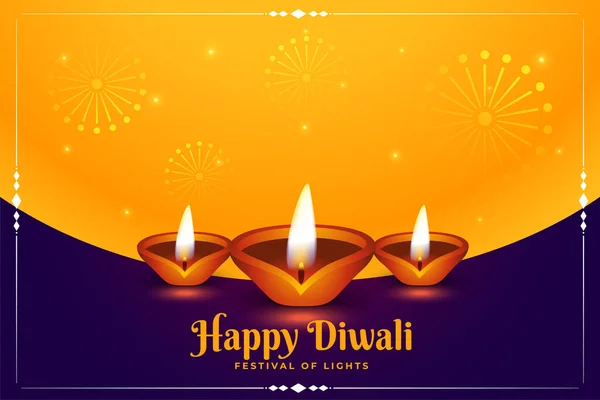 Happy Diwali Festival Hintergrund Mit Feuerwerk Und Diya Design — Stockvektor