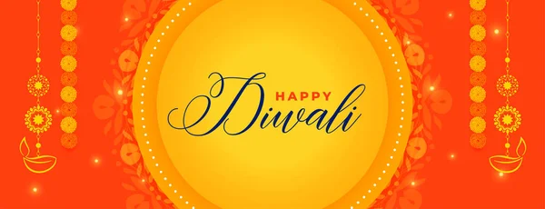 Bannière Salutation Diwali Heureuse Traditionnelle Avec Design Vectoriel Floral — Image vectorielle
