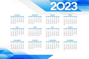 2023 yıllık vektör için bir sayfa duvar takvimi şablonu 