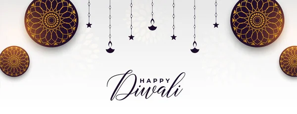 Bannière Décorative Festival Diwali Heureux Dans Vecteur Style Indien — Image vectorielle