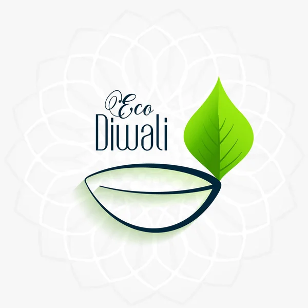 Heureux Vert Eco Diwali Fond Traditionnel Avec Feuille Diya — Image vectorielle