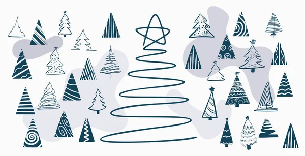 Ručně Kreslené Vánoční Stromeček Prvky Design Sadě — Stockový vektor