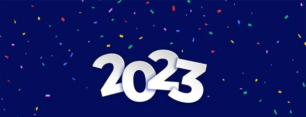 Feliz Nueva Víspera 2023 Tarjeta Celebración Con Confeti Vector Decoración — Vector de stock