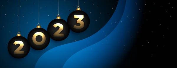 2023新しい年願いバナーとともに現実的なクリスマスボールベクトル — ストックベクタ