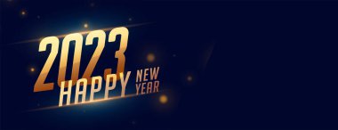 Mutlu yıllar 2023 ışık efektli parlak altın bayrak 