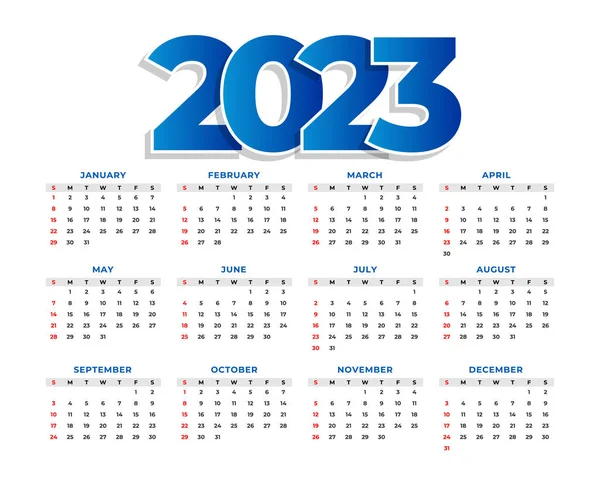 2023 Nieuwjaar Kalender Achtergrond Minimale Stijl Vector — Stockvector