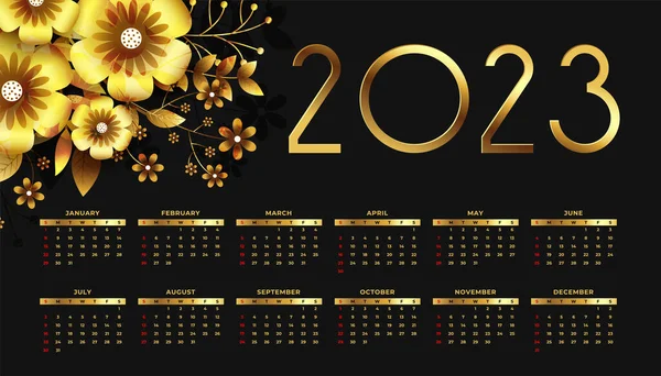 Unternehmenskalender 2023 Mit Goldenem Blumendekorationsvektor — Stockvektor