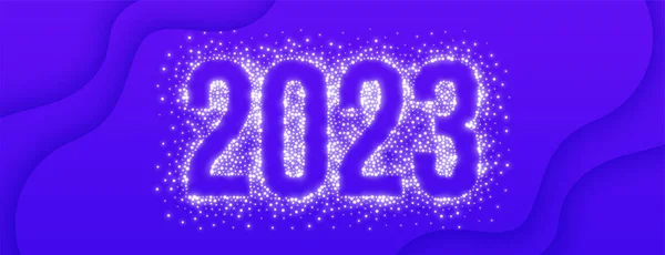 Szczęśliwego Nowego Roku 2023 Fioletowy Sztandar Srebrnym Blaskiem Efekt Wektor — Wektor stockowy