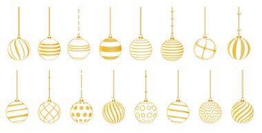 Büyük bir altın noel süsü seti. 