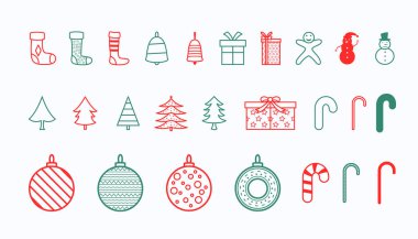 Satır biçiminde dizayn edilmiş noel dekorasyonu ögeleri seti 