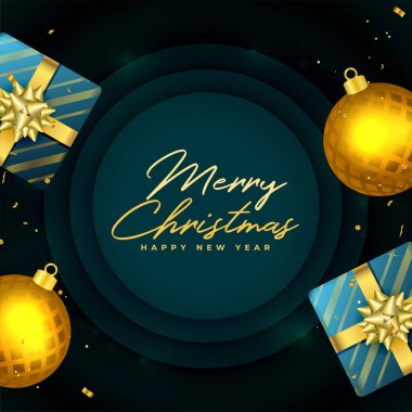 Dekoratif elementlerin tasarlandığı mutlu noel dilekleri kartı 