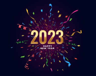 Mutlu yıllar 2023 parti broşürleri konfeti patlaması vektörü 
