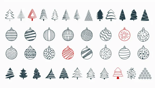 Gran Conjunto Elementos Navidad Dibujados Mano Diseño Para Decoración Navidad — Vector de stock