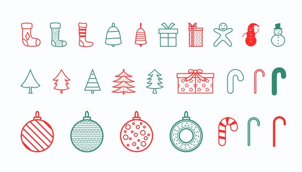 Conjunto Elementos Decoración Navidad Diseño Estilo Línea — Vector de stock