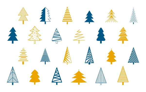 クリスマスツリーの要素を手描きでXmasデザインにセット — ストックベクタ