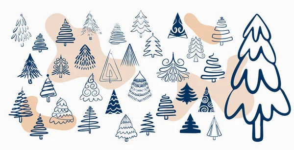 Σχέδιο Συμβόλων Χριστουγεννιάτικων Δέντρων Στυλ Doodle Στη Συλλογή — Διανυσματικό Αρχείο