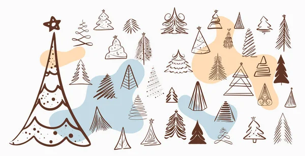手描きのクリスマスツリーのシンボルのセット — ストックベクタ