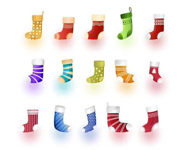 Noel Tasarımı Için Gerçekçi Renkli Çorap Koleksiyonu — Stok Vektör