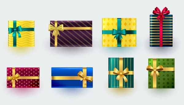 Συλλογή Από Ρεαλιστικό Σχεδιασμό Κουτί Δώρου Για Εορτασμό Των Χριστουγέννων — Διανυσματικό Αρχείο