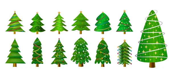Set Elementi Albero Natale Verde Decorazione Design Natale — Vettoriale Stock