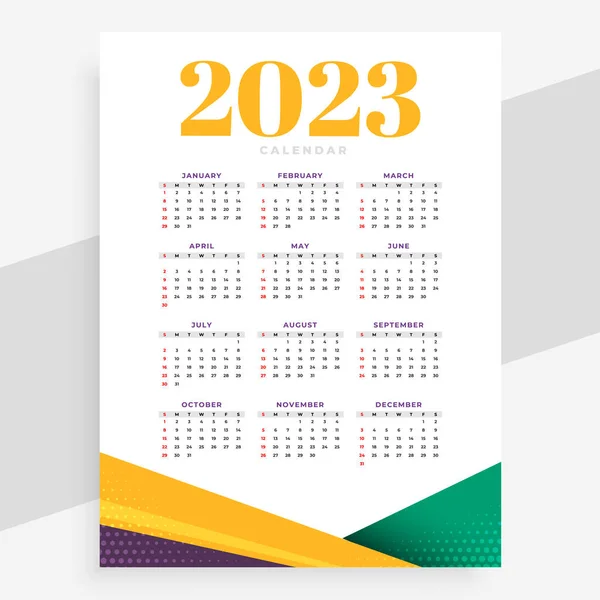 2023 Diseño Calendario Imprimible Vector Estilo Página — Archivo Imágenes Vectoriales