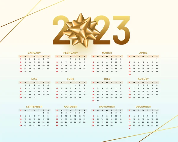 Bürokalender Vorlage 2023 Mit Goldenem Blumenmotiv Vektor — Stockvektor
