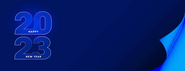 2023紙カールスタイルベクトルで新年の青いバナー — ストックベクタ