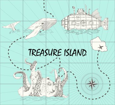 Hazine Adası ayrıntılı harita çizimi