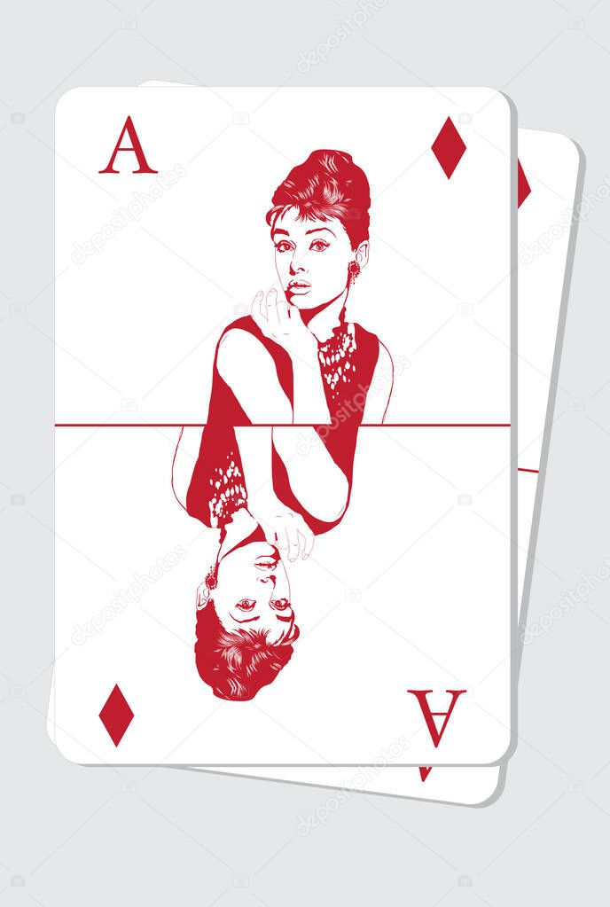 fashionable female face on poker card